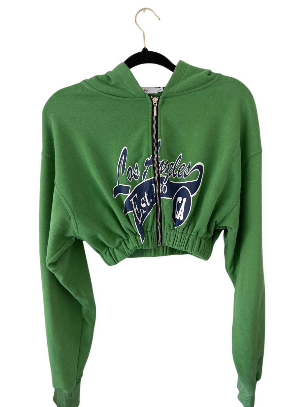 Adika Green Cropped Zip-Up Hoodie Featuring βLos Angelesβ Graphic Size US S